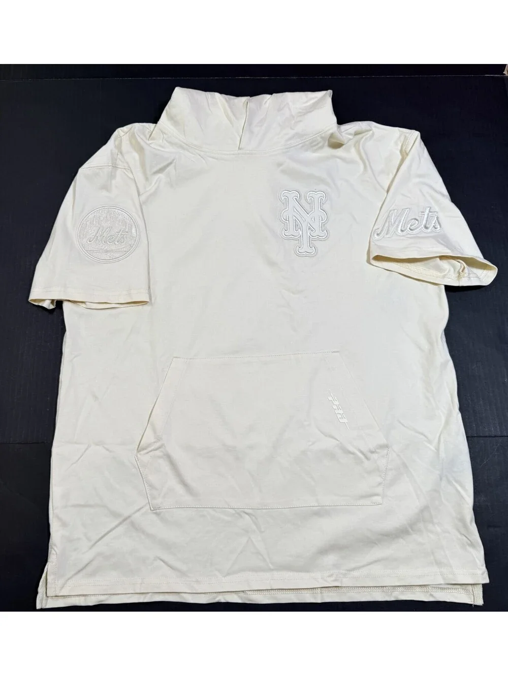 New York Mets Pro Standard Cream Short Sleeve Hoodie T Shirt Mens M NWT